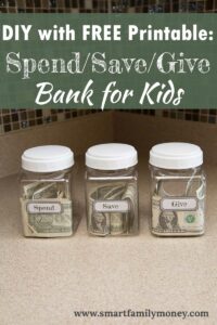 DIY with FREE Printable: Spend/Save/Give Bank for Kids