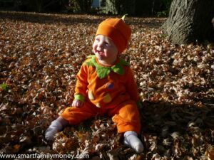 My daughter's first Halloween, in a hand-me-down costume.