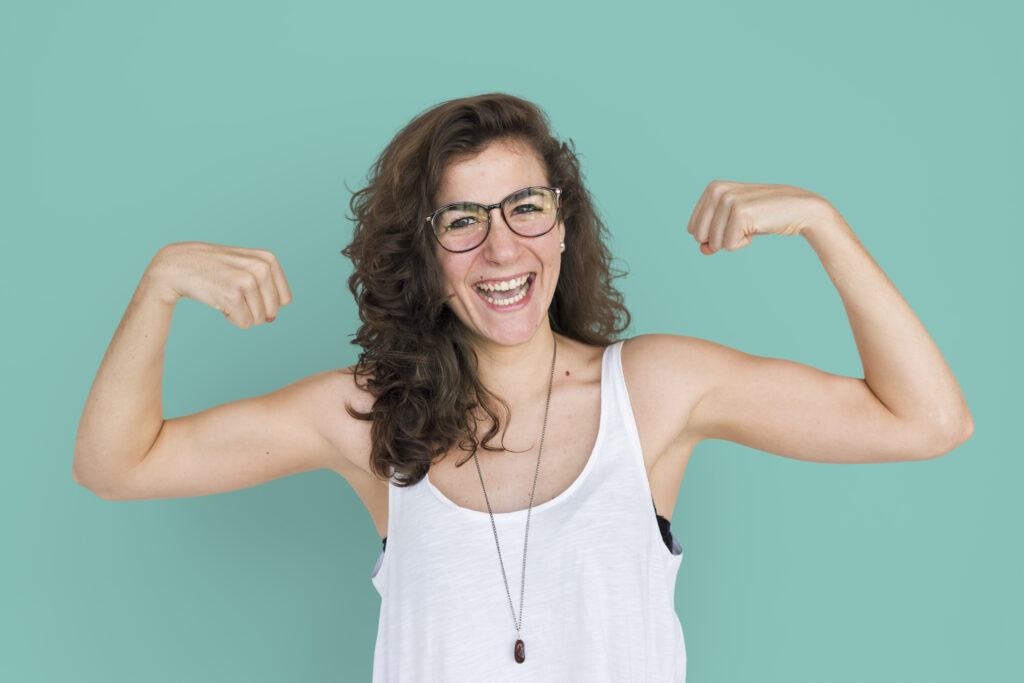 Woman flexing muscles