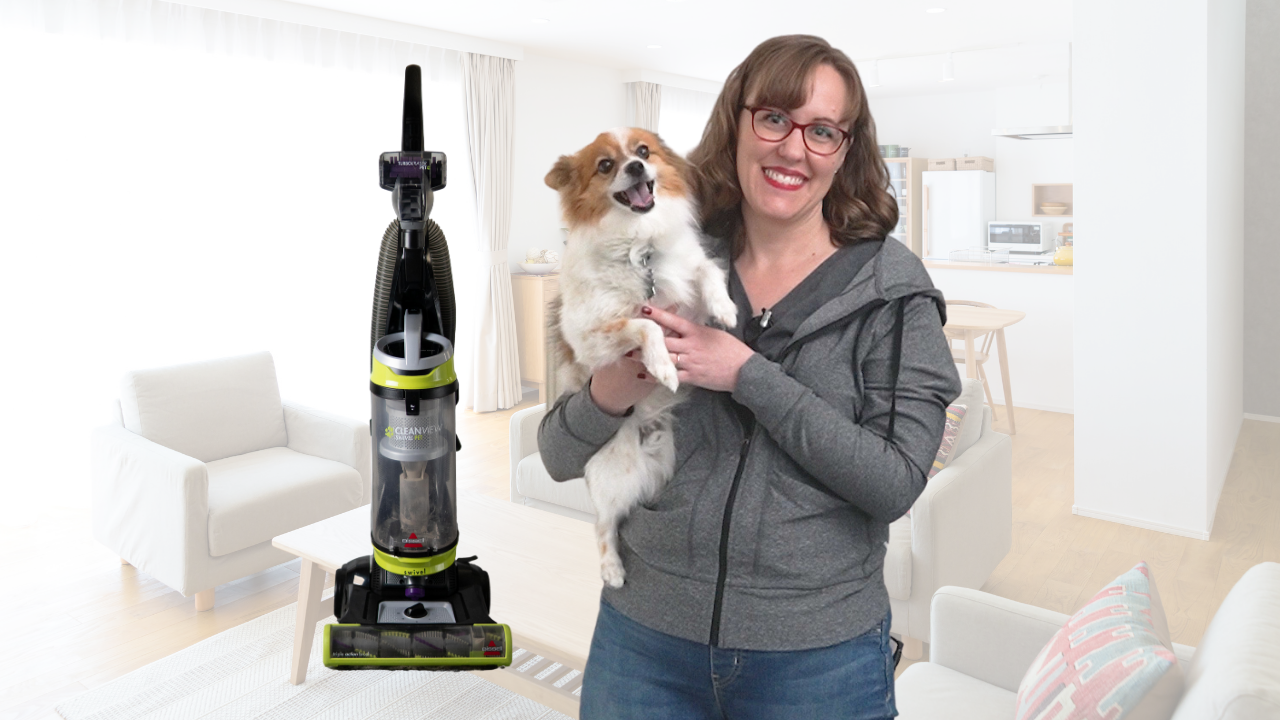 Woman with dog and vacuum