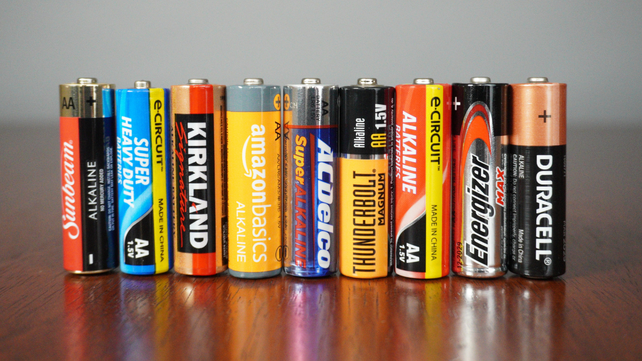 9 AA batteries of different brands